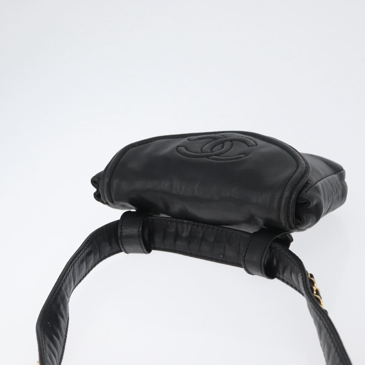 CHANEL COCO Mark Chain Waist Bag Lamb Skin Black Gold CC Auth BA11165