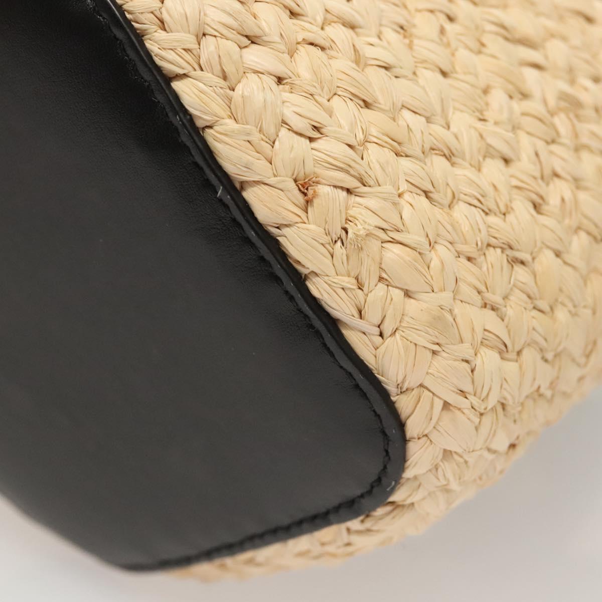 LOEWE Hand Bag Straw Leather 2way Beige Black Auth BA1116SM
