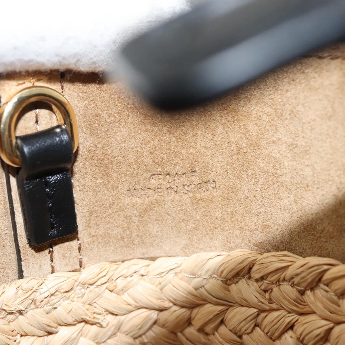 LOEWE Hand Bag Straw Leather 2way Beige Black Auth BA1116SM