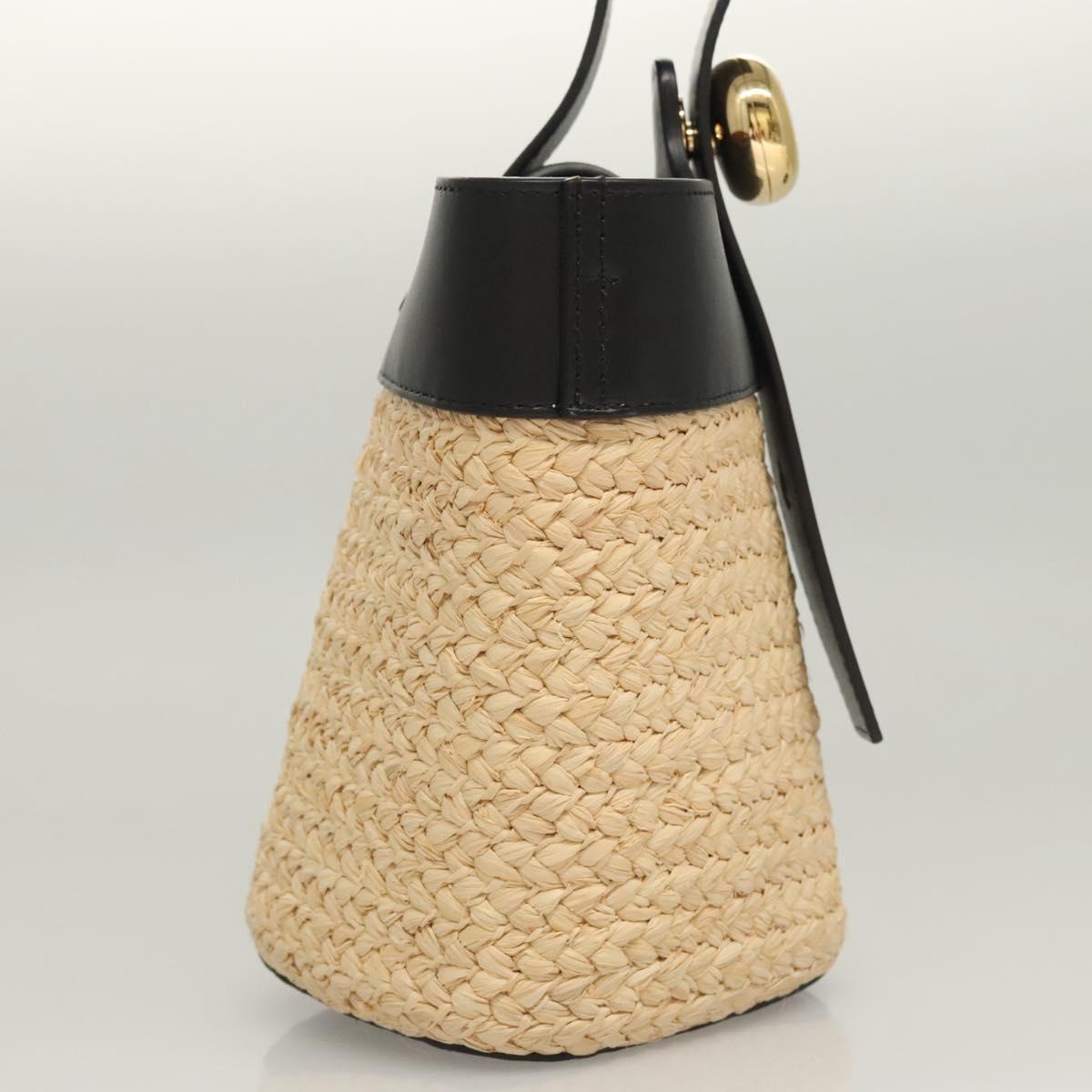LOEWE Hand Bag Straw Leather 2way Beige Black Auth BA1116SM