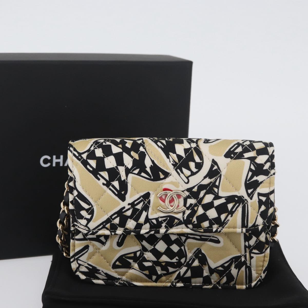 CHANEL Chain Mini Matelasse 12 Shoulder Bag Canvas Beige Gold CC Auth BA11178SAM
