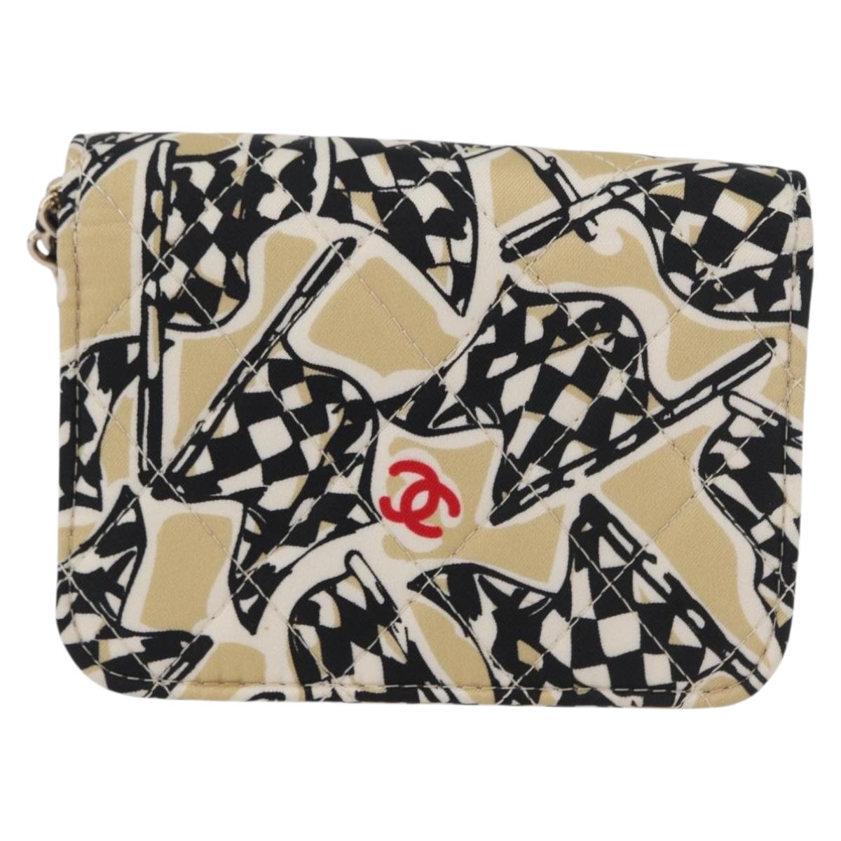 CHANEL Chain Mini Matelasse 12 Shoulder Bag Canvas Beige Gold CC Auth BA11178SAM