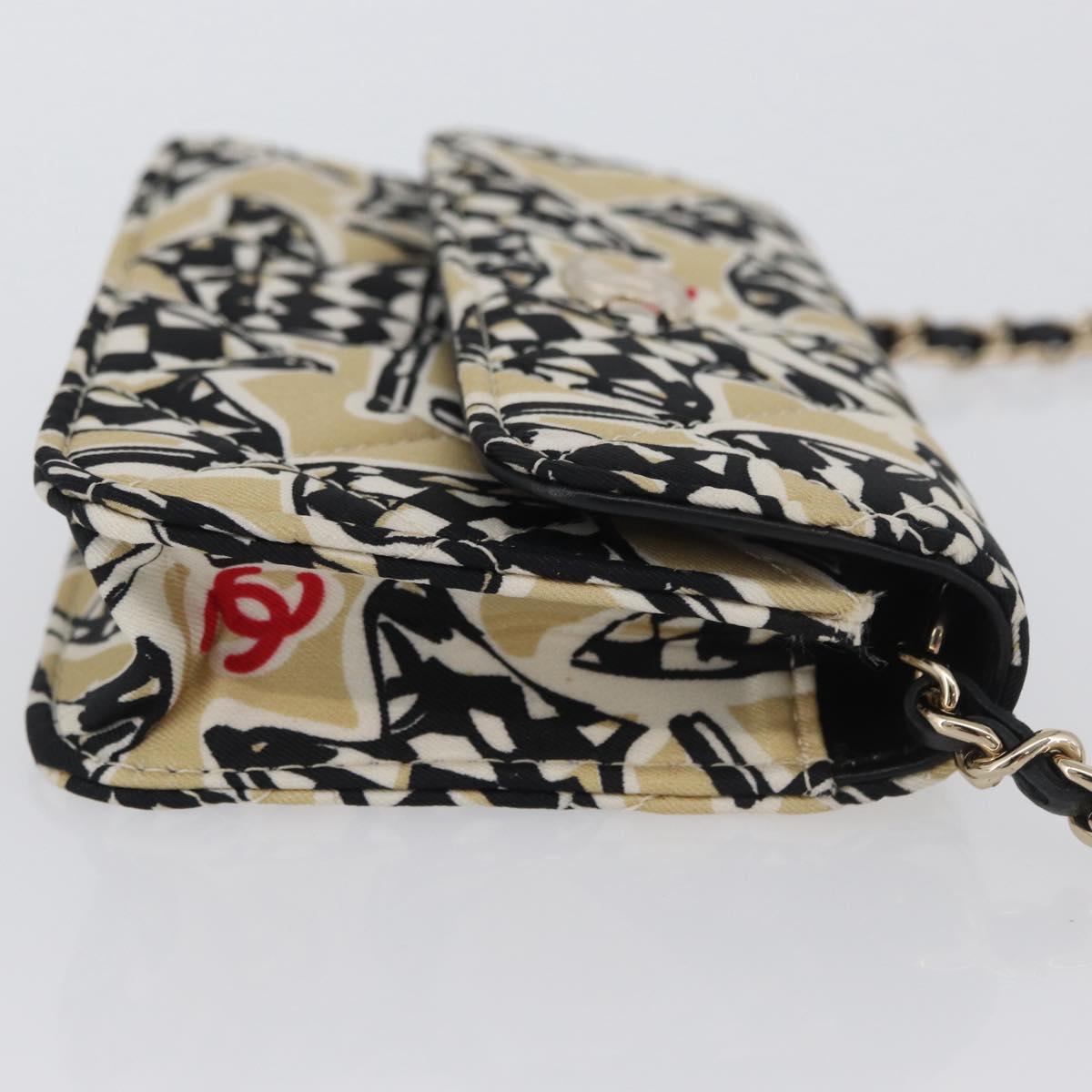 CHANEL Chain Mini Matelasse 12 Shoulder Bag Canvas Beige Gold CC Auth BA11178SAM