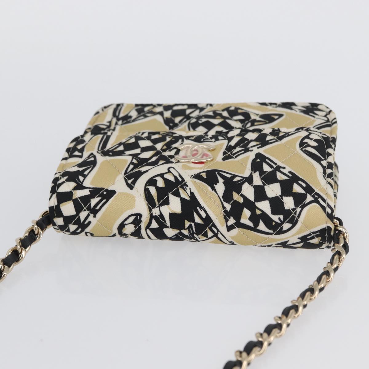 CHANEL Chain Mini Matelasse 12 Shoulder Bag Canvas Beige Gold CC Auth BA11178SAM