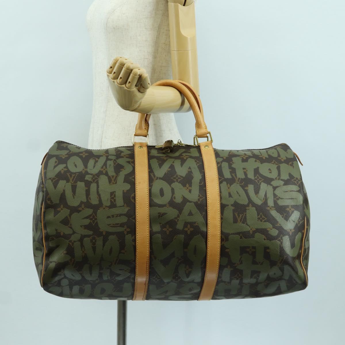 LOUIS VUITTON Monogram Graffiti Keepall 50 Bag Khaki M92196 LV Auth BA11179SAV