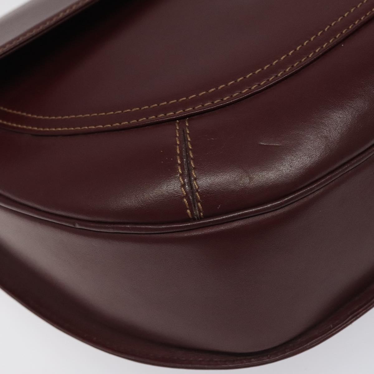 CARTIER Must Line Shoulder Bag Leather Wine Red Gold Auth BA112
