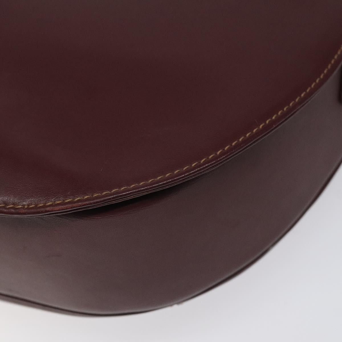 CARTIER Must Line Shoulder Bag Leather Wine Red Gold Auth BA112