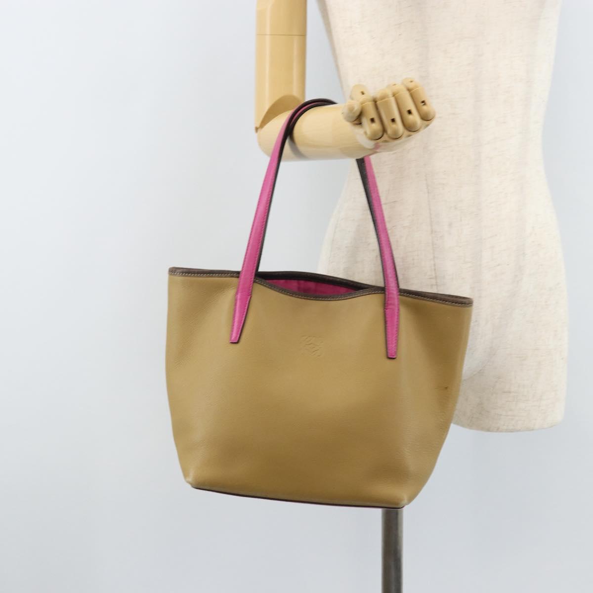 LOEWE Tote Bag Leather Beige Gold Auth BA11205