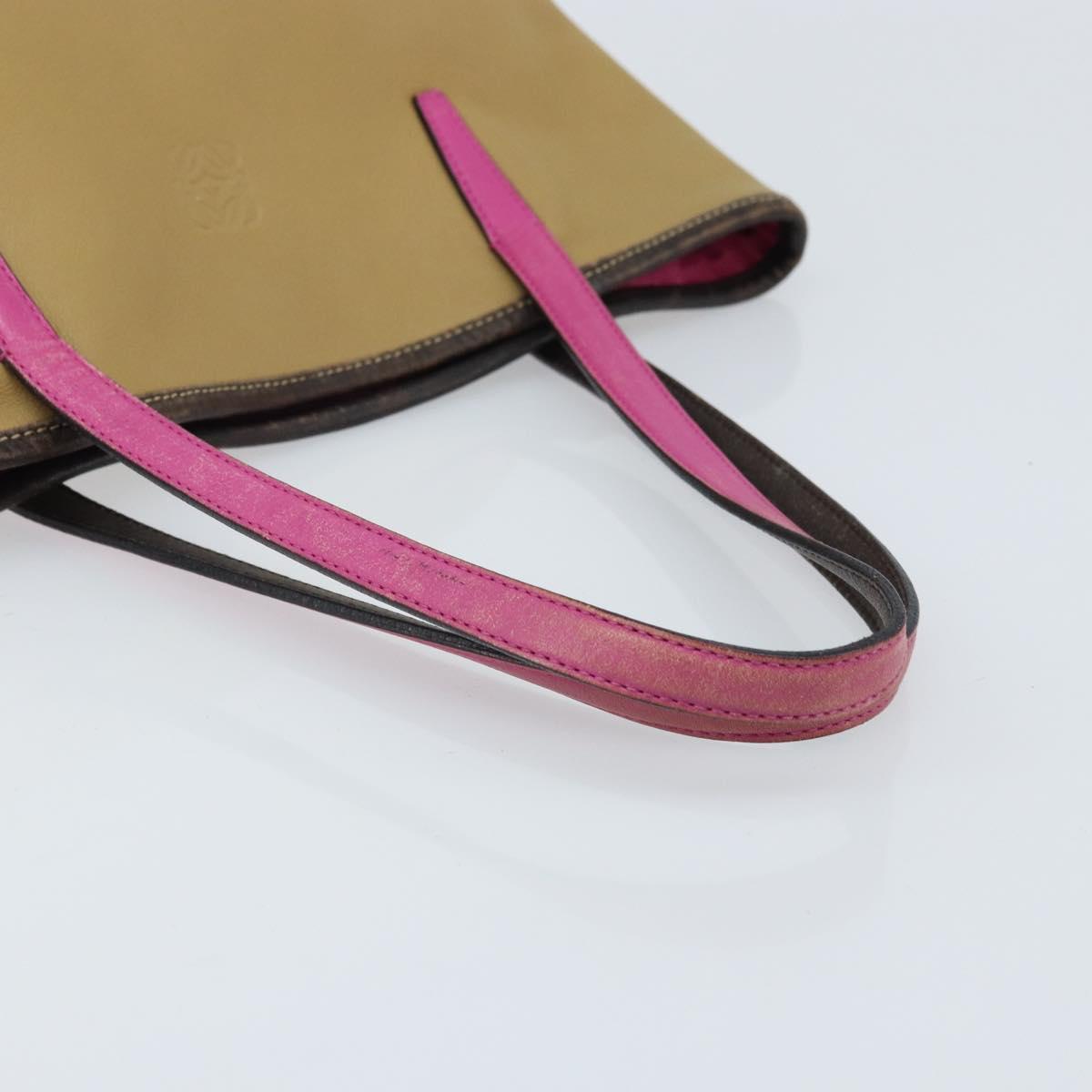LOEWE Tote Bag Leather Beige Gold Auth BA11205