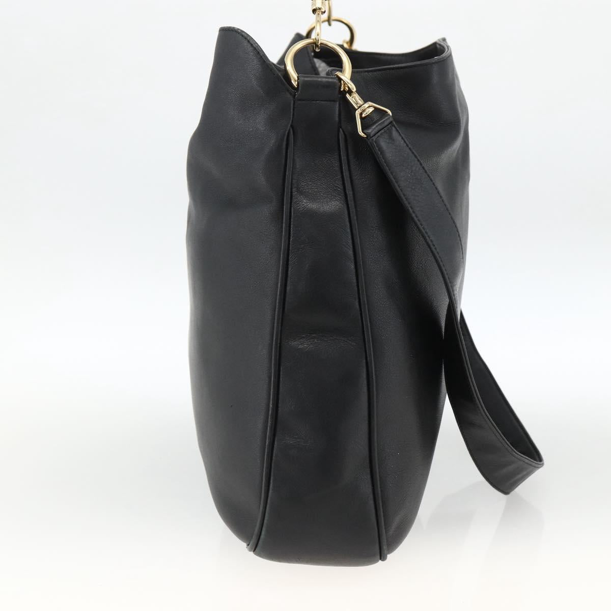 GUCCI Bamboo Shoulder Bag Leather 2way Black Gold 001 200182 1577 Auth BA11211
