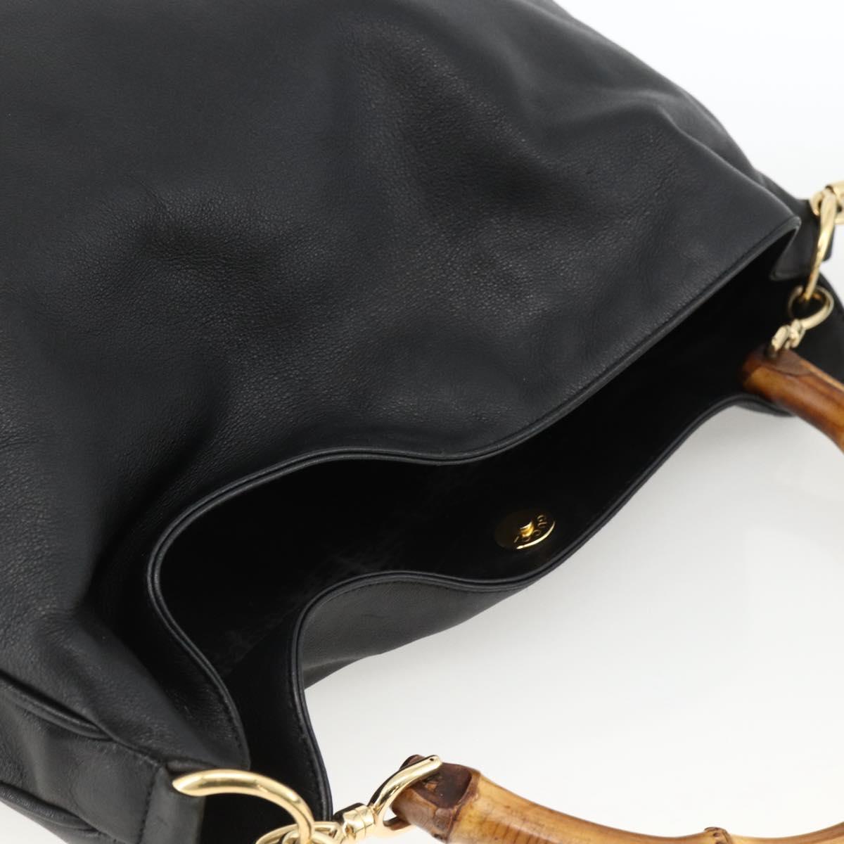 GUCCI Bamboo Shoulder Bag Leather 2way Black Gold 001 200182 1577 Auth BA11211
