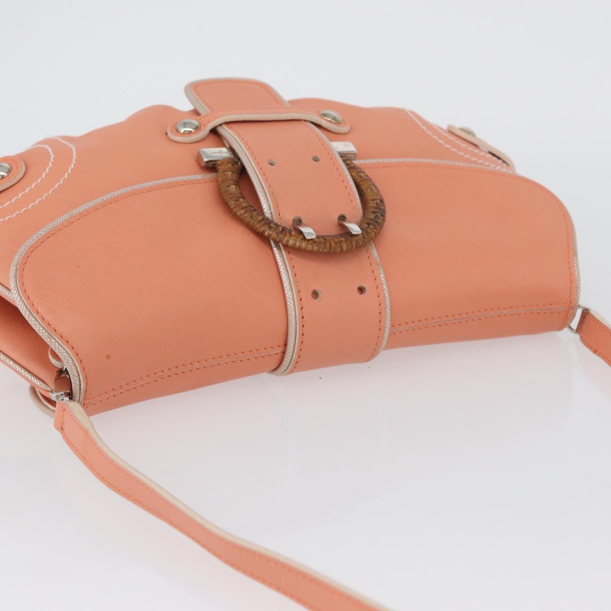 Salvatore Ferragamo Gancini Shoulder Bag Leather Pink Silver Auth BA11212
