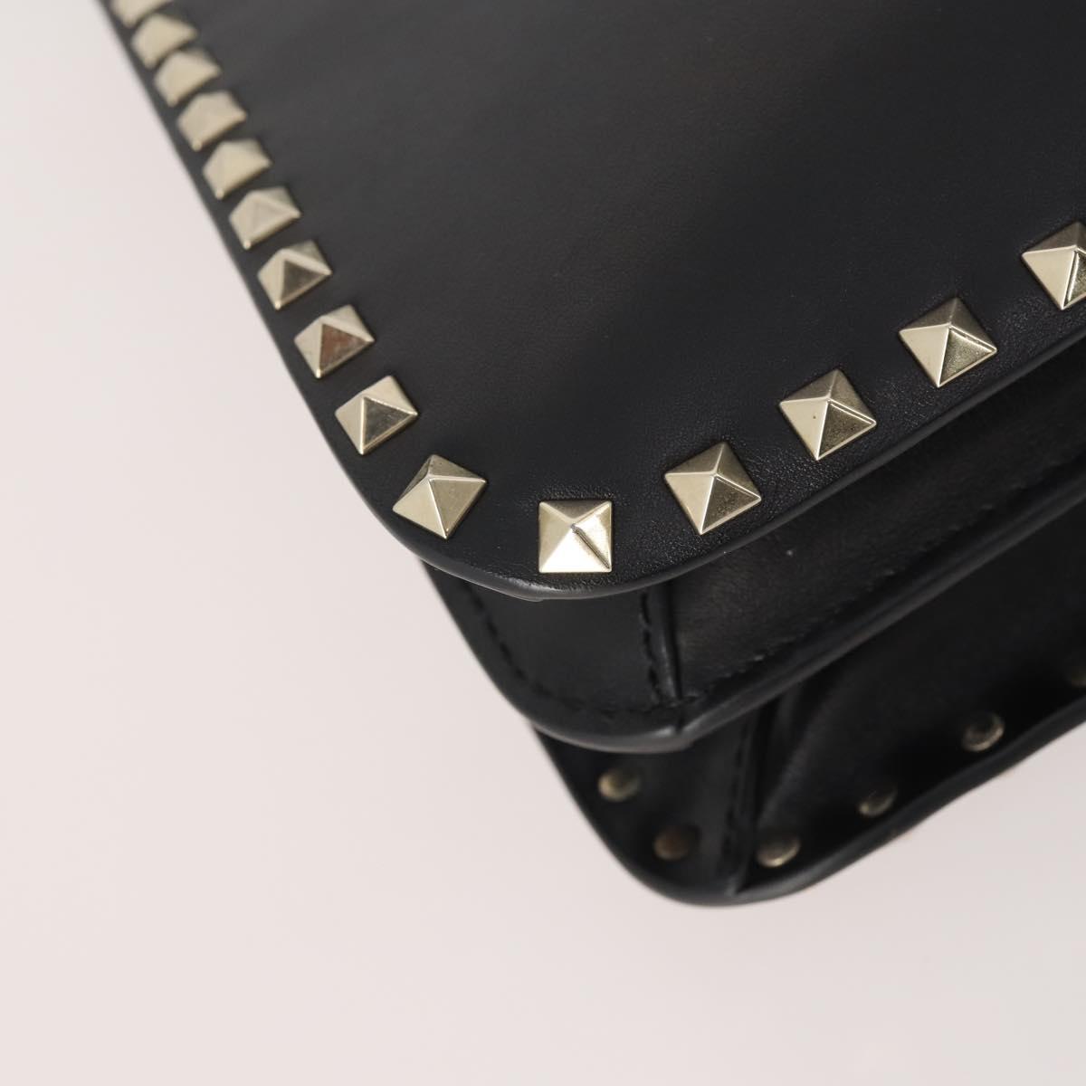 VALENTINO Rock studs Shoulder Bag Leather Black Gold Auth BA11213A