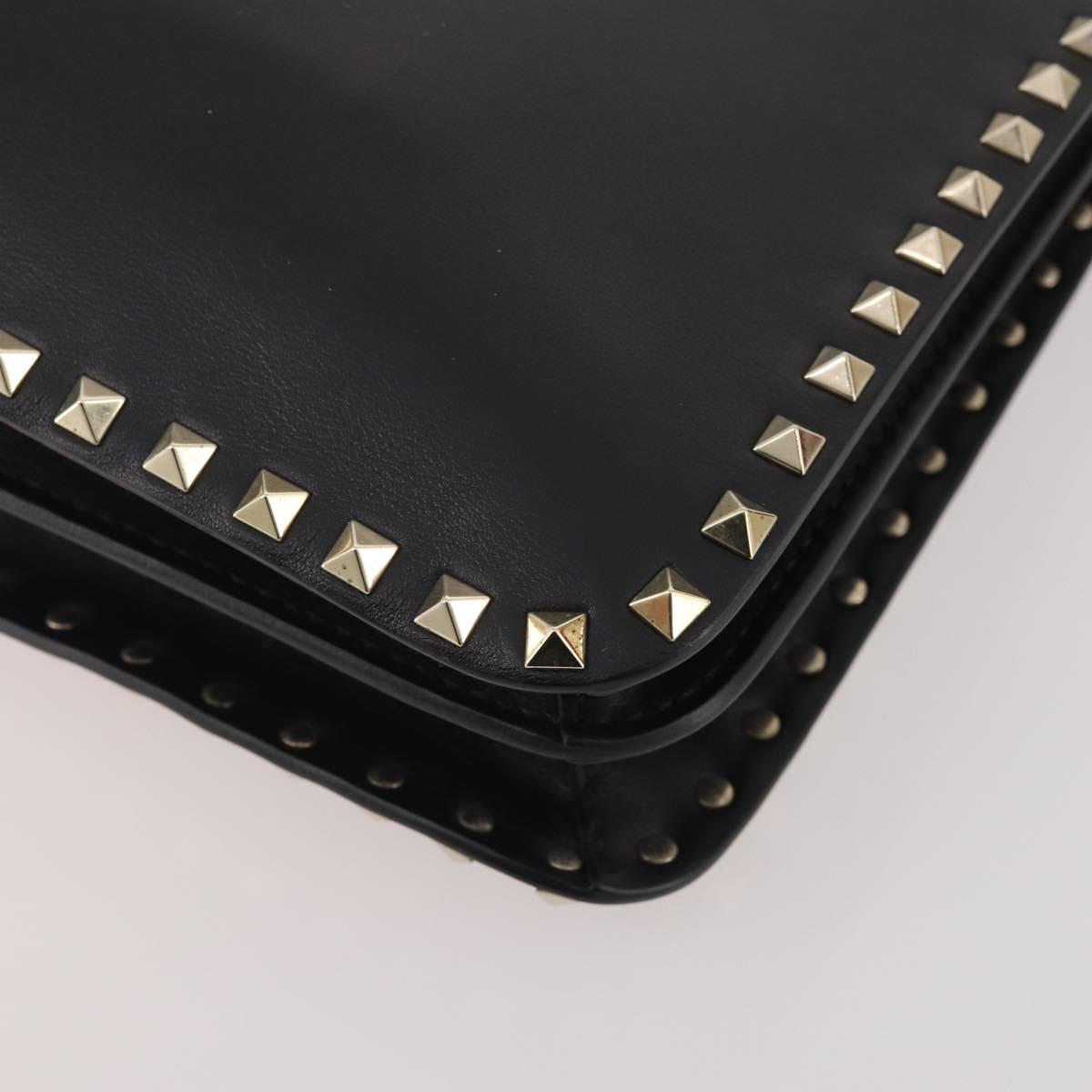 VALENTINO Rock studs Shoulder Bag Leather Black Gold Auth BA11213A