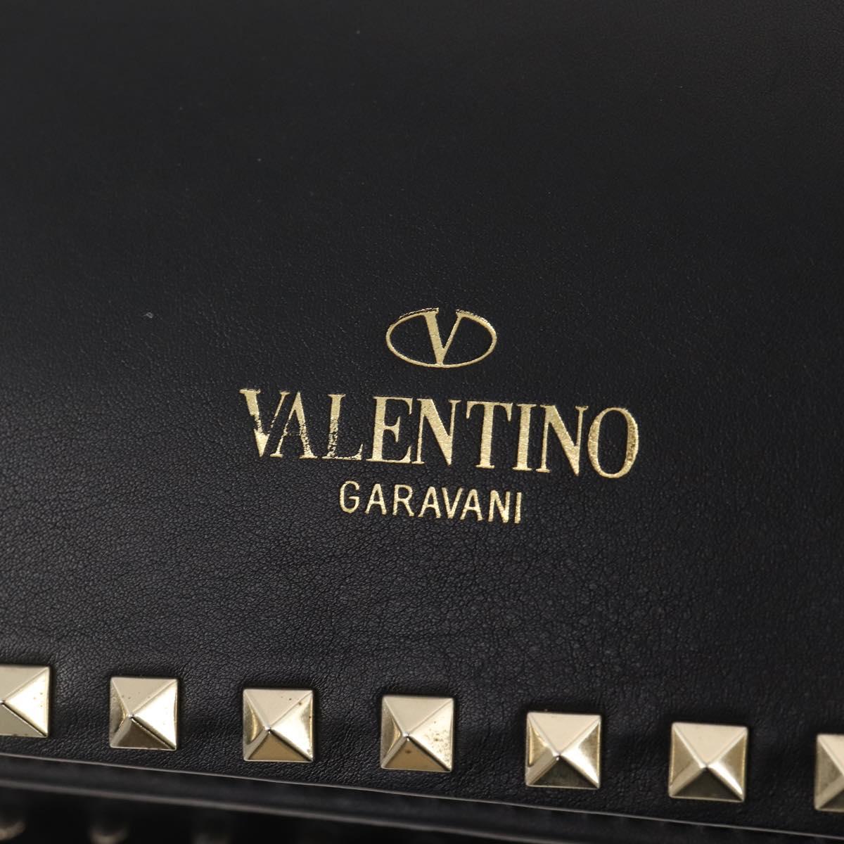 VALENTINO Rock studs Shoulder Bag Leather Black Gold Auth BA11213A
