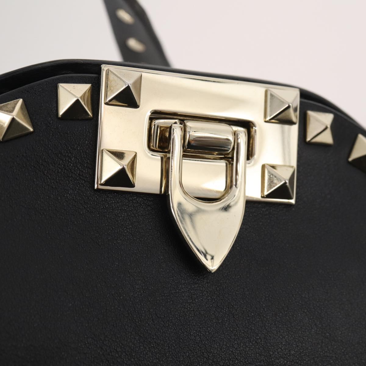 VALENTINO Rock studs Shoulder Bag Leather Black Gold Auth BA11213A