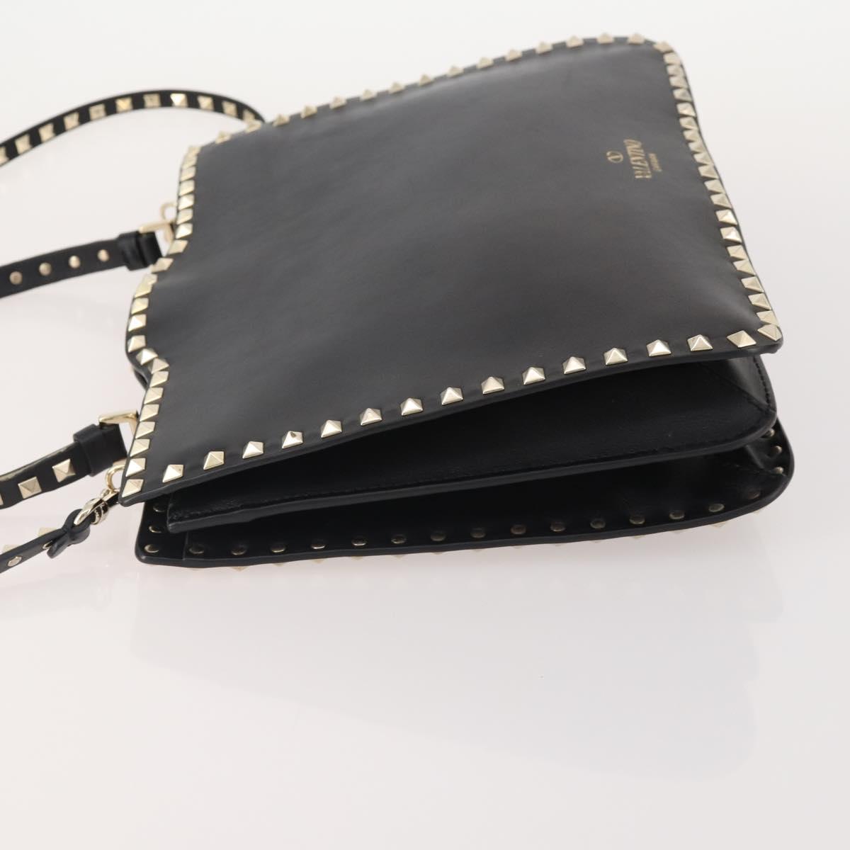 VALENTINO Rock studs Shoulder Bag Leather Black Gold Auth BA11213A