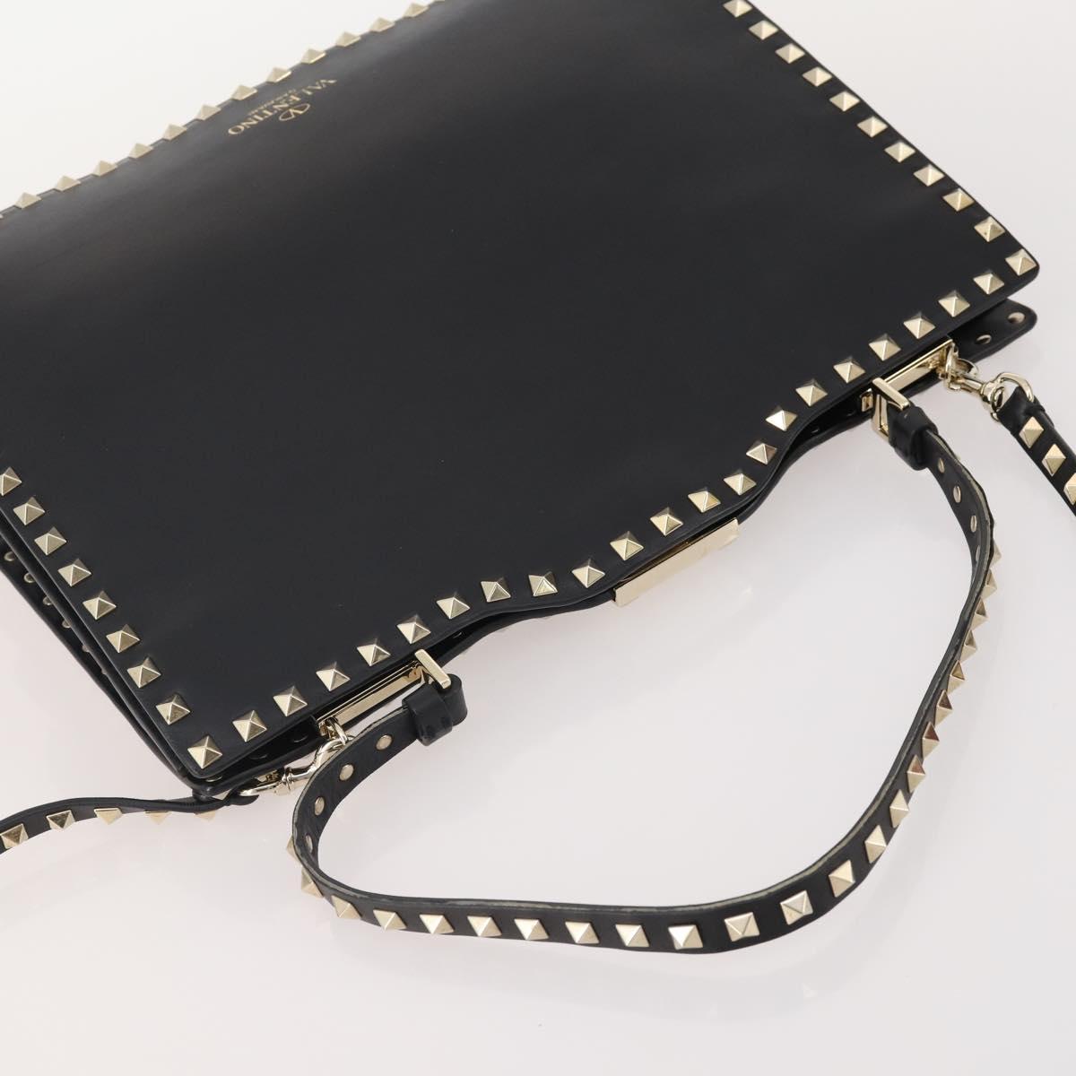 VALENTINO Rock studs Shoulder Bag Leather Black Gold Auth BA11213A