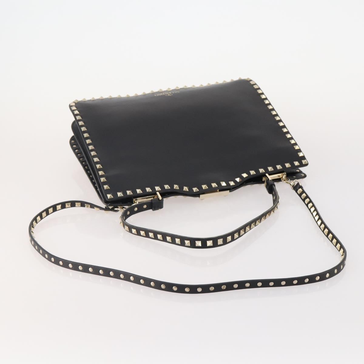 VALENTINO Rock studs Shoulder Bag Leather Black Gold Auth BA11213A
