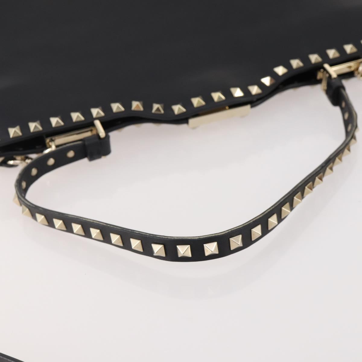 VALENTINO Rock studs Shoulder Bag Leather Black Gold Auth BA11213A