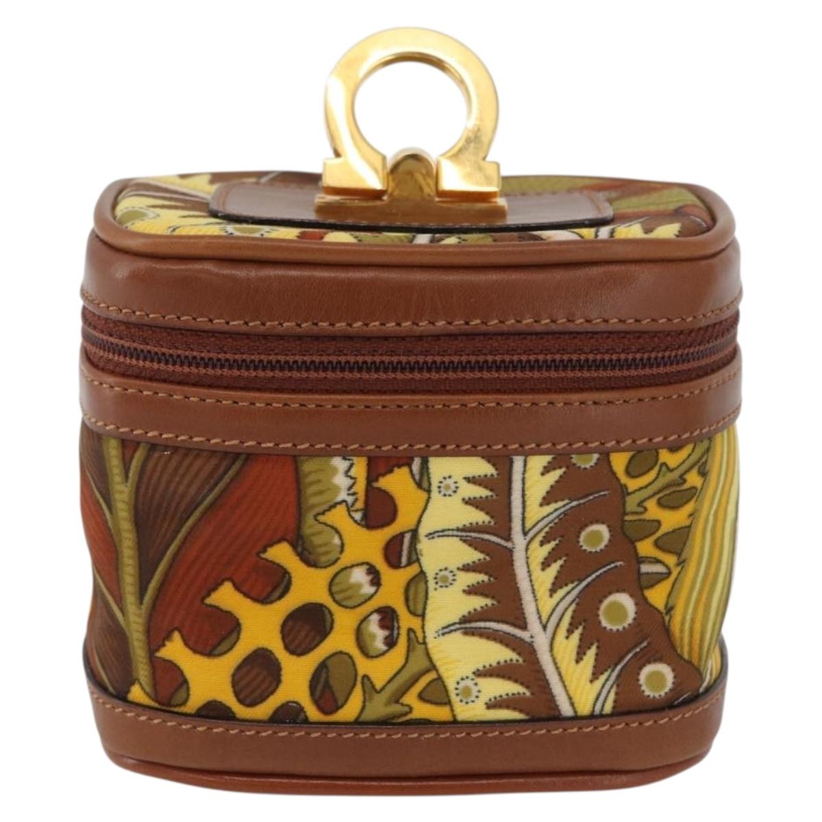 Salvatore Ferragamo Gancini Mini Vanity Pouch Nylon Yellow Gold Auth BA11214