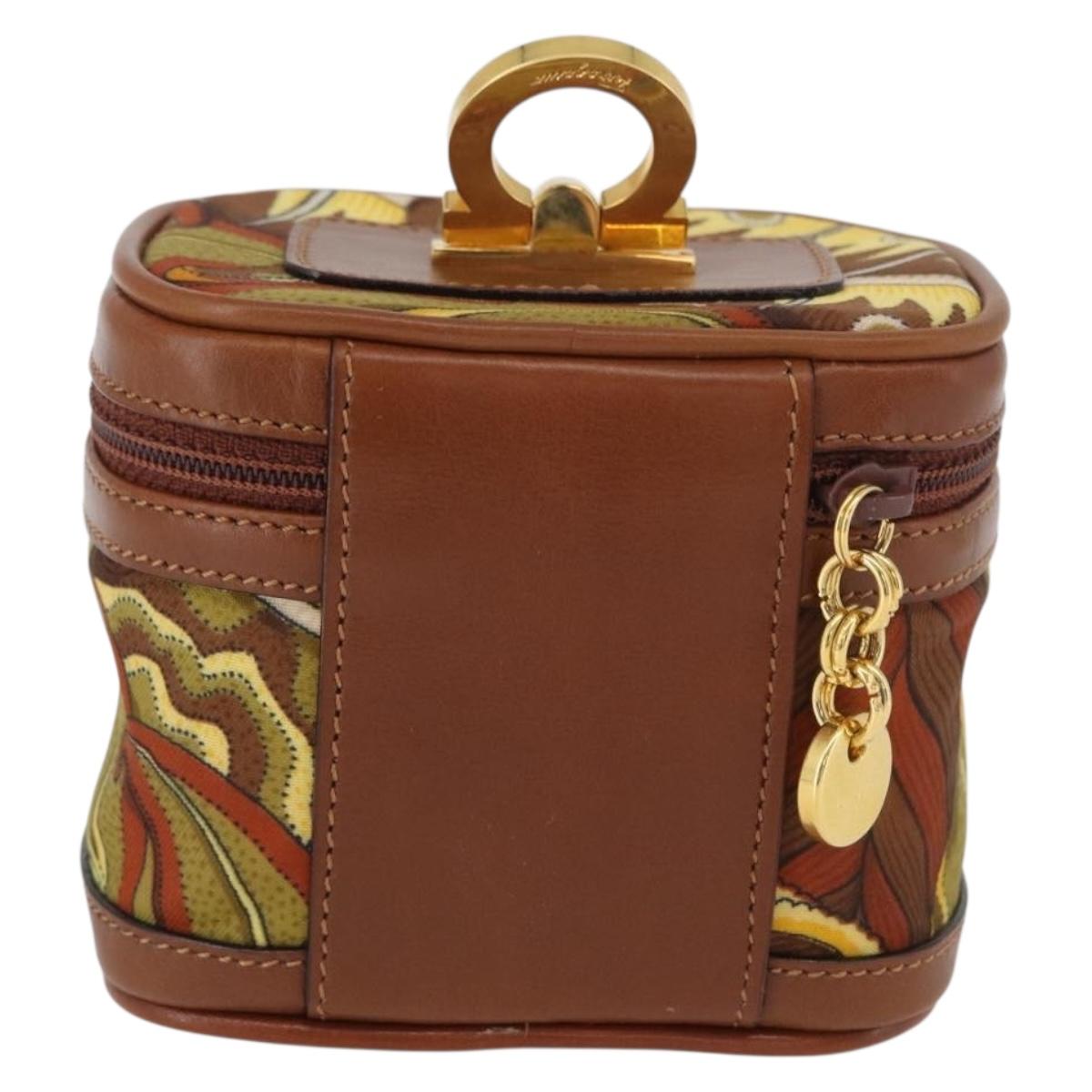 Salvatore Ferragamo Gancini Mini Vanity Pouch Nylon Yellow Gold Auth BA11214