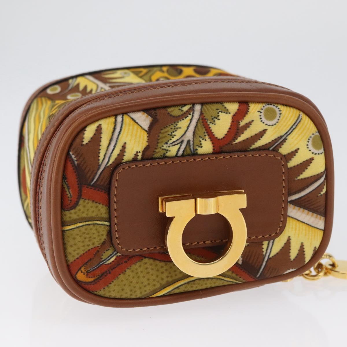 Salvatore Ferragamo Gancini Mini Vanity Pouch Nylon Yellow Gold Auth BA11214