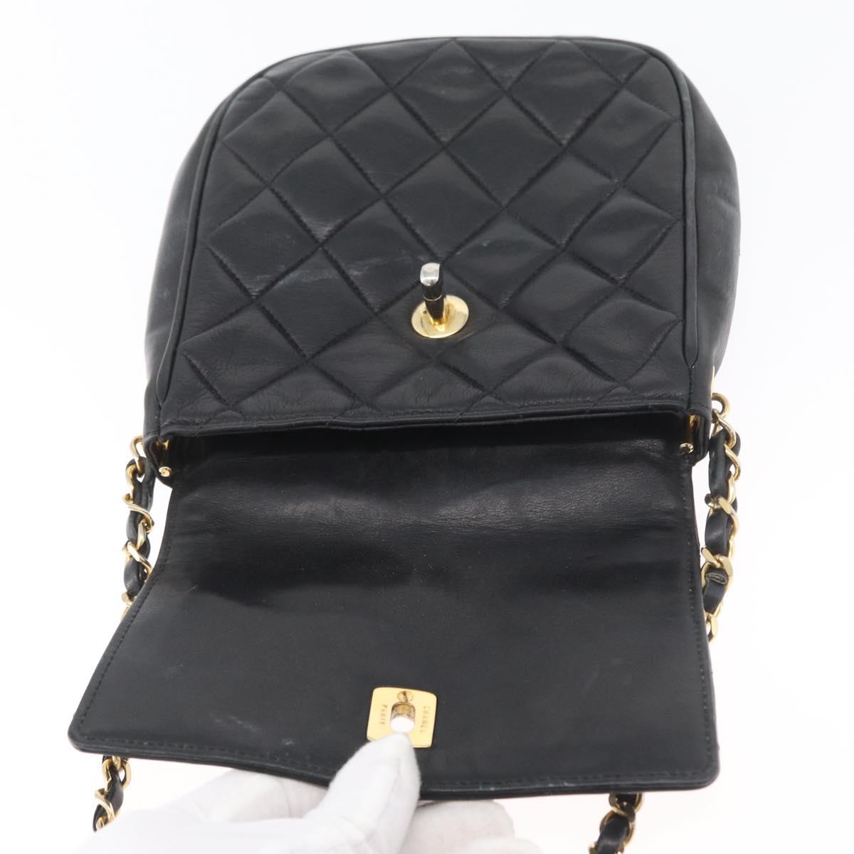 CHANEL Matelasse Chain Shoulder Bag Lamb Skin Black Gold CC Auth BA11216