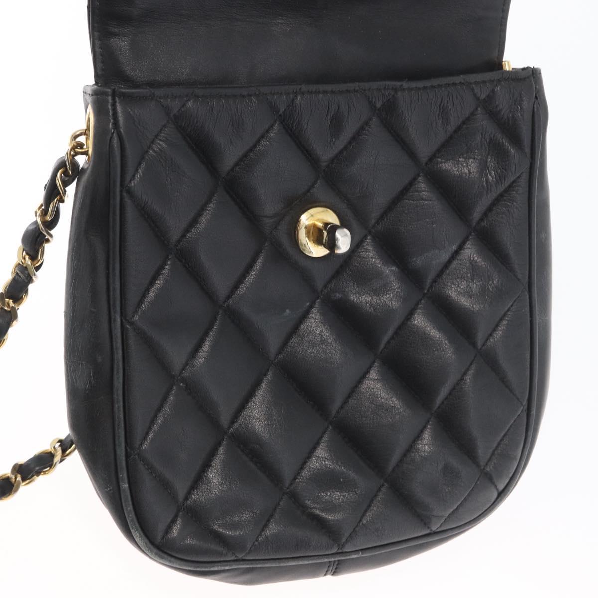 CHANEL Matelasse Chain Shoulder Bag Lamb Skin Black Gold CC Auth BA11216