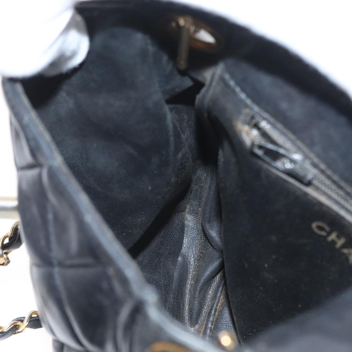 CHANEL Matelasse Chain Shoulder Bag Lamb Skin Black Gold CC Auth BA11216