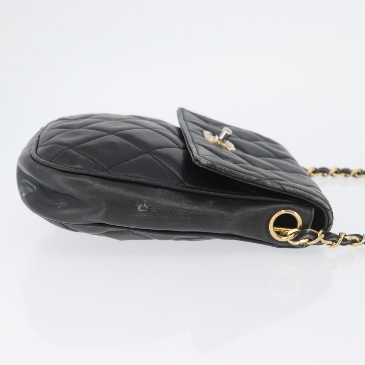CHANEL Matelasse Chain Shoulder Bag Lamb Skin Black Gold CC Auth BA11216
