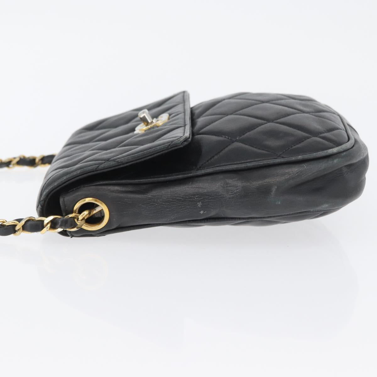 CHANEL Matelasse Chain Shoulder Bag Lamb Skin Black Gold CC Auth BA11216