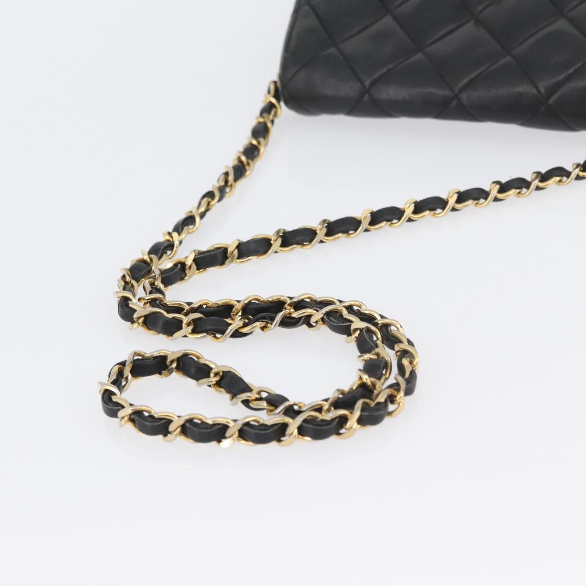 CHANEL Matelasse Chain Shoulder Bag Lamb Skin Black Gold CC Auth BA11216