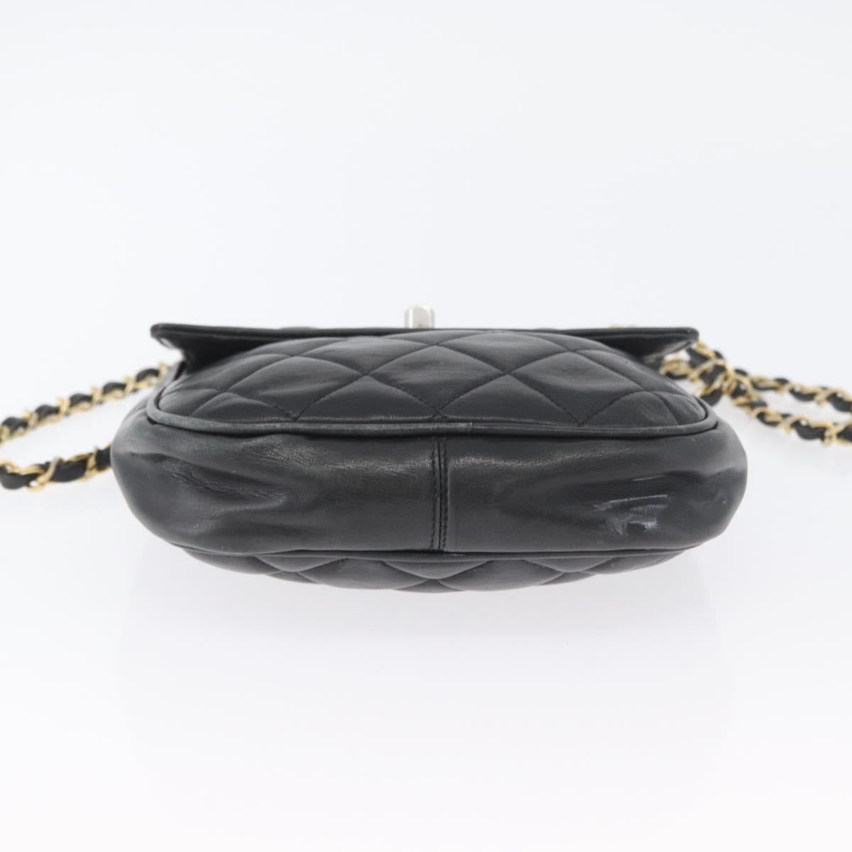 CHANEL Matelasse Chain Shoulder Bag Lamb Skin Black Gold CC Auth BA11216