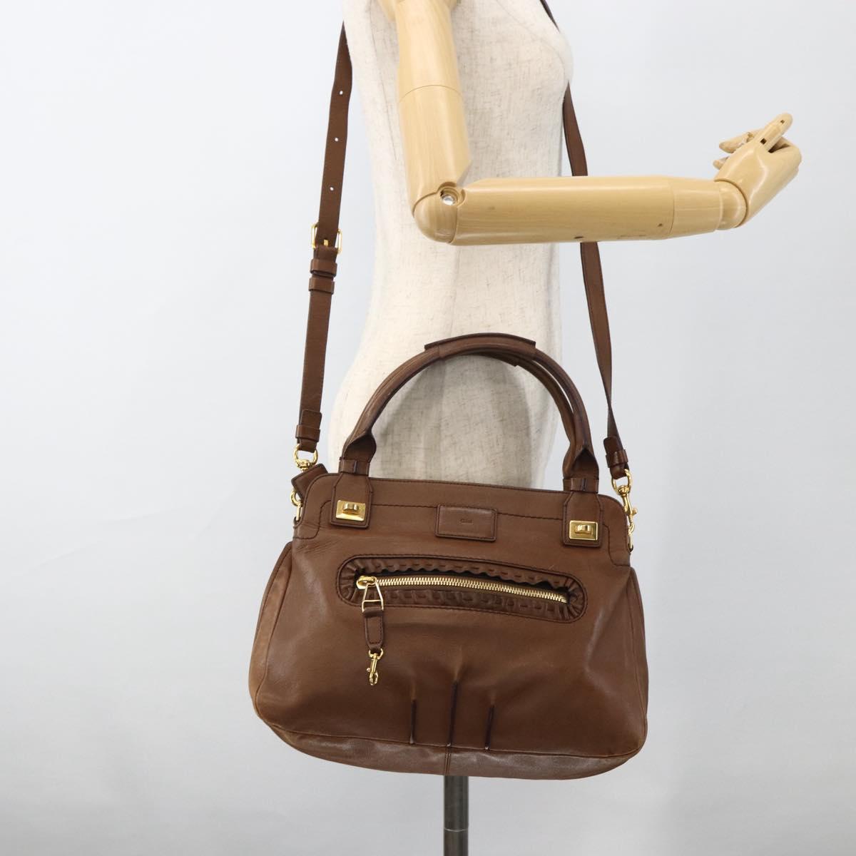 Chloe Margaret Hand Bag Leather 2way Brown Gold Auth BA11217