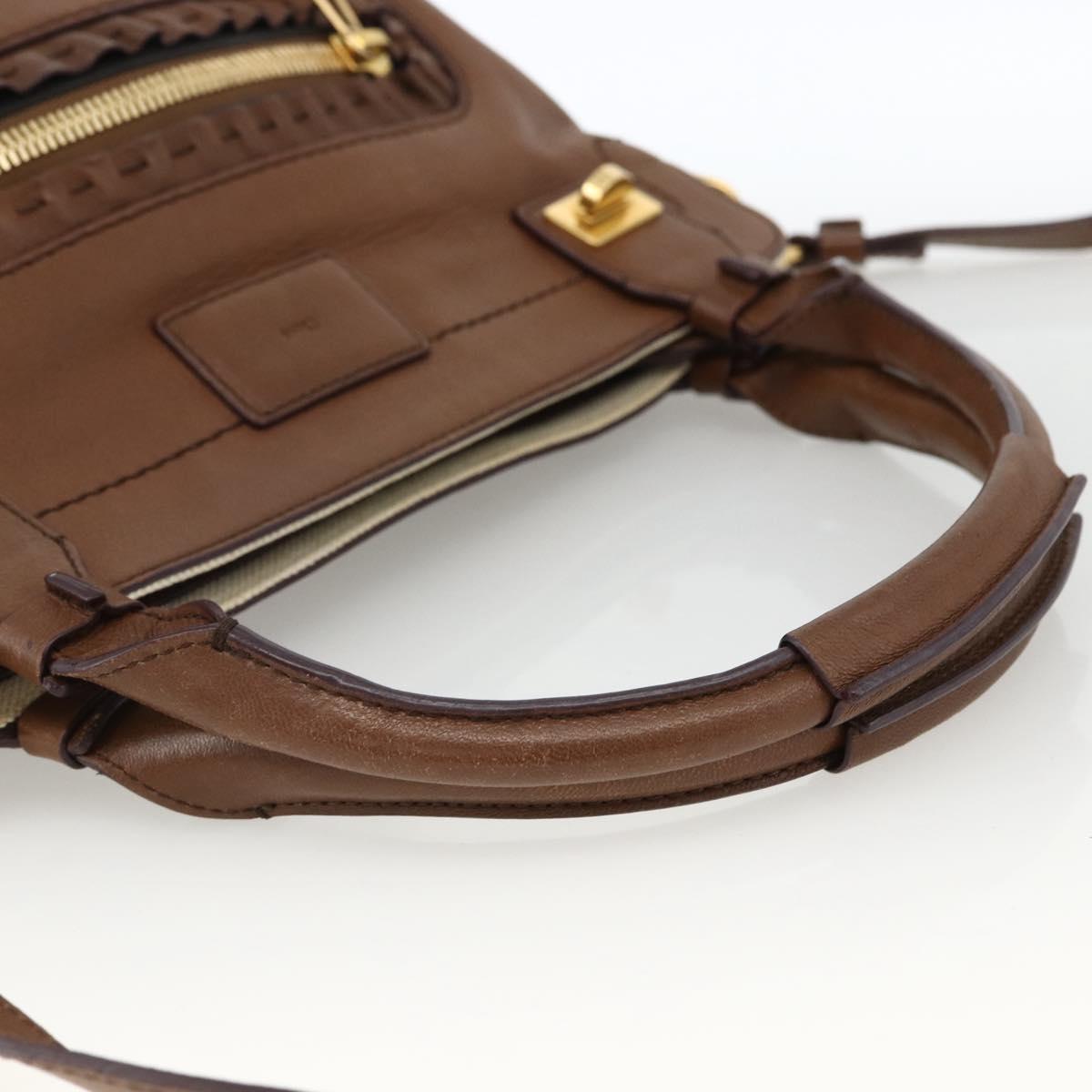 Chloe Margaret Hand Bag Leather 2way Brown Gold Auth BA11217