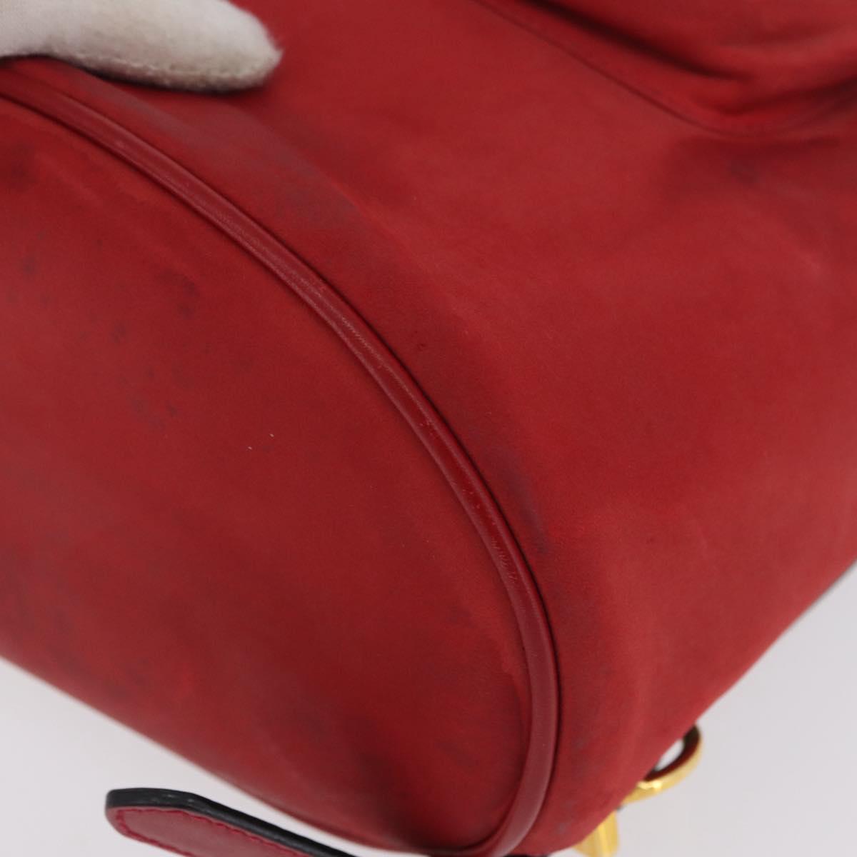 Salvatore Ferragamo Vala Backpack Suede Red Gold Auth BA11218