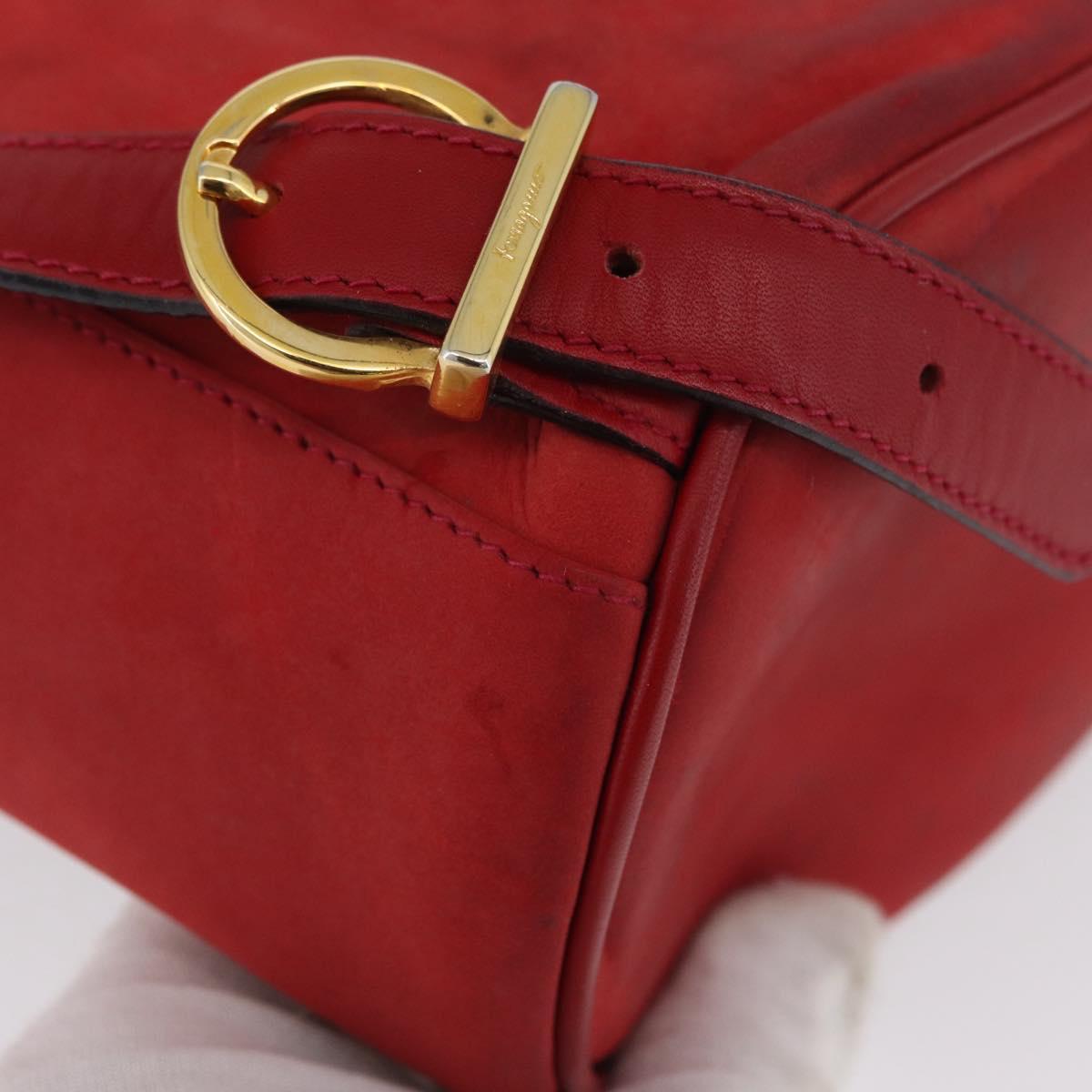Salvatore Ferragamo Vala Backpack Suede Red Gold Auth BA11218