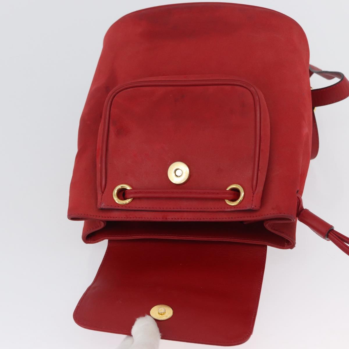 Salvatore Ferragamo Vala Backpack Suede Red Gold Auth BA11218