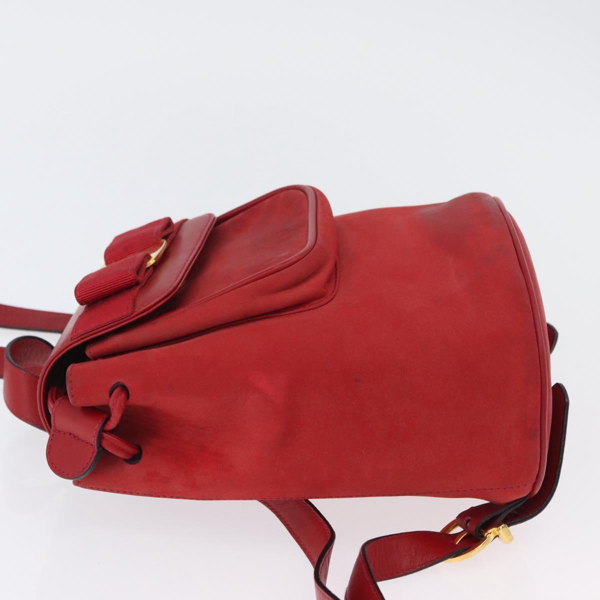 Salvatore Ferragamo Vala Backpack Suede Red Gold Auth BA11218