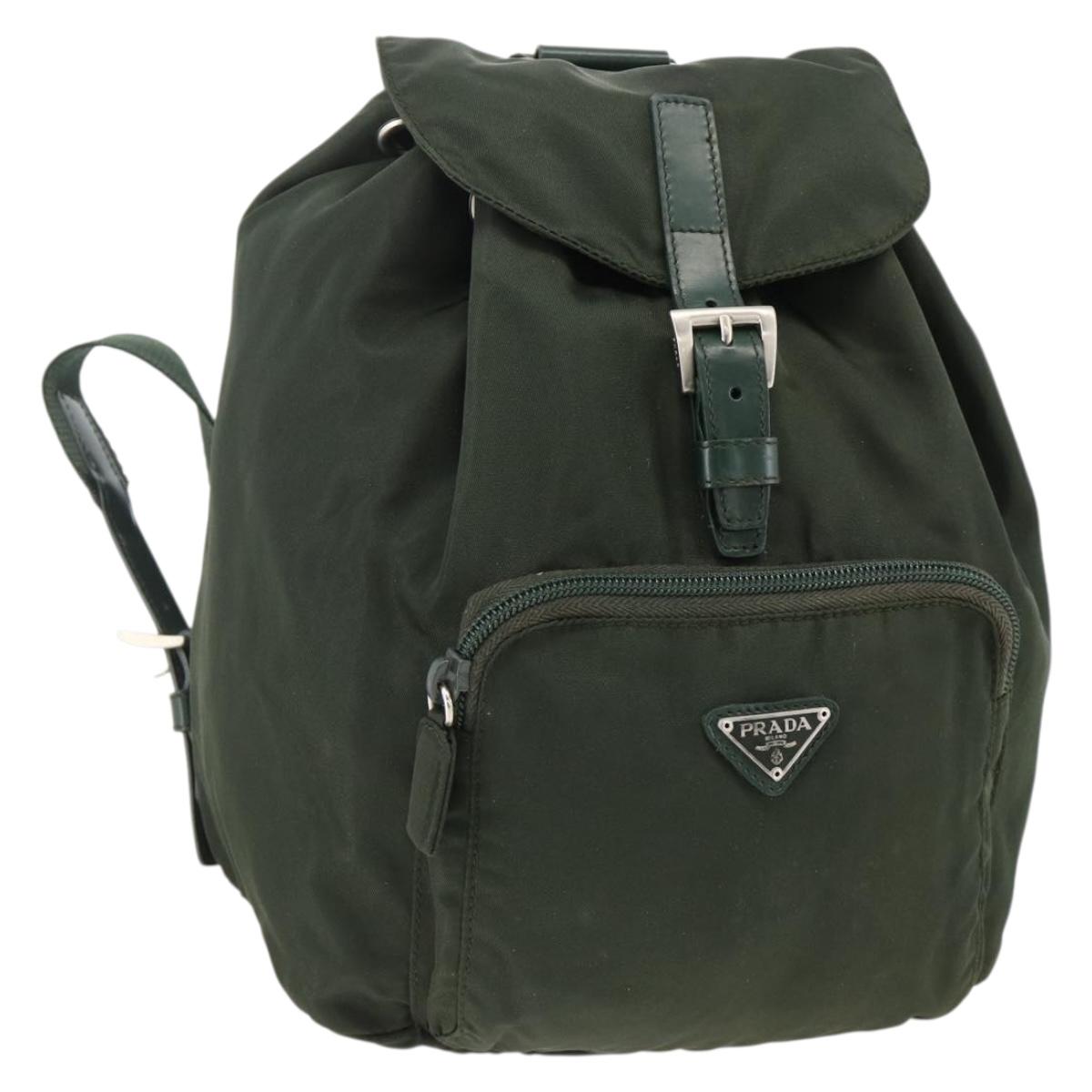 PRADA Backpack Nylon Green Silver Auth BA11221