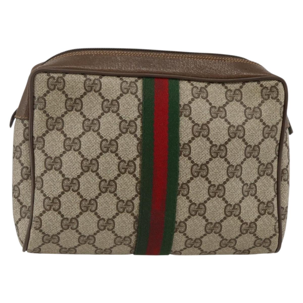 GUCCI GG Supreme Web Sherry Line Clutch Bag PVC Beige 89 01 012 Auth BA11226