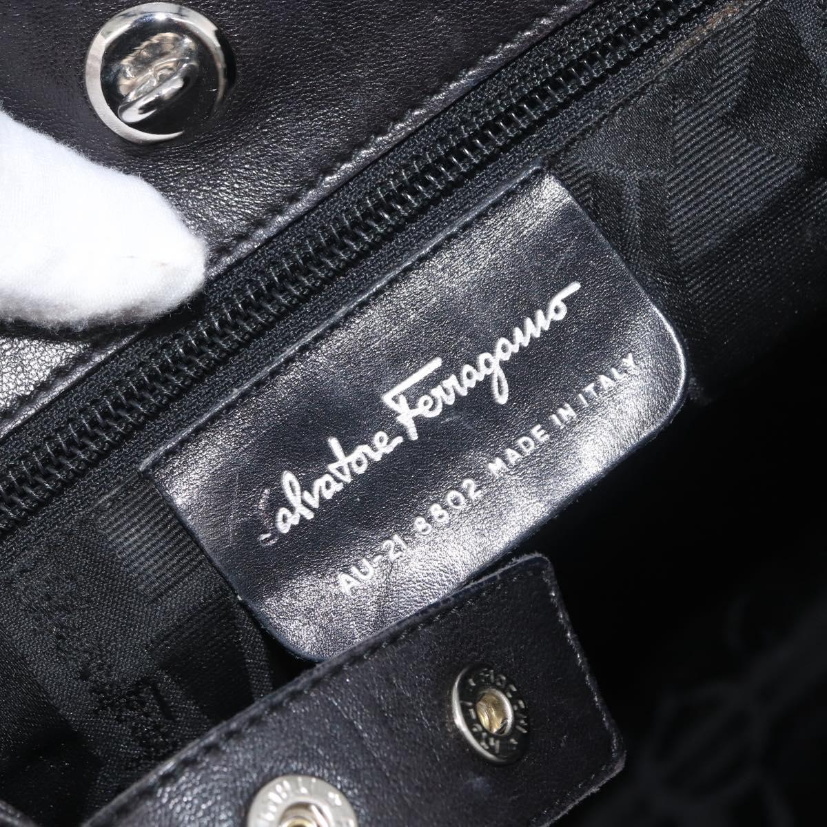 Salvatore Ferragamo Vala Chain Shoulder Bag Leather Black Silver Auth BA11227