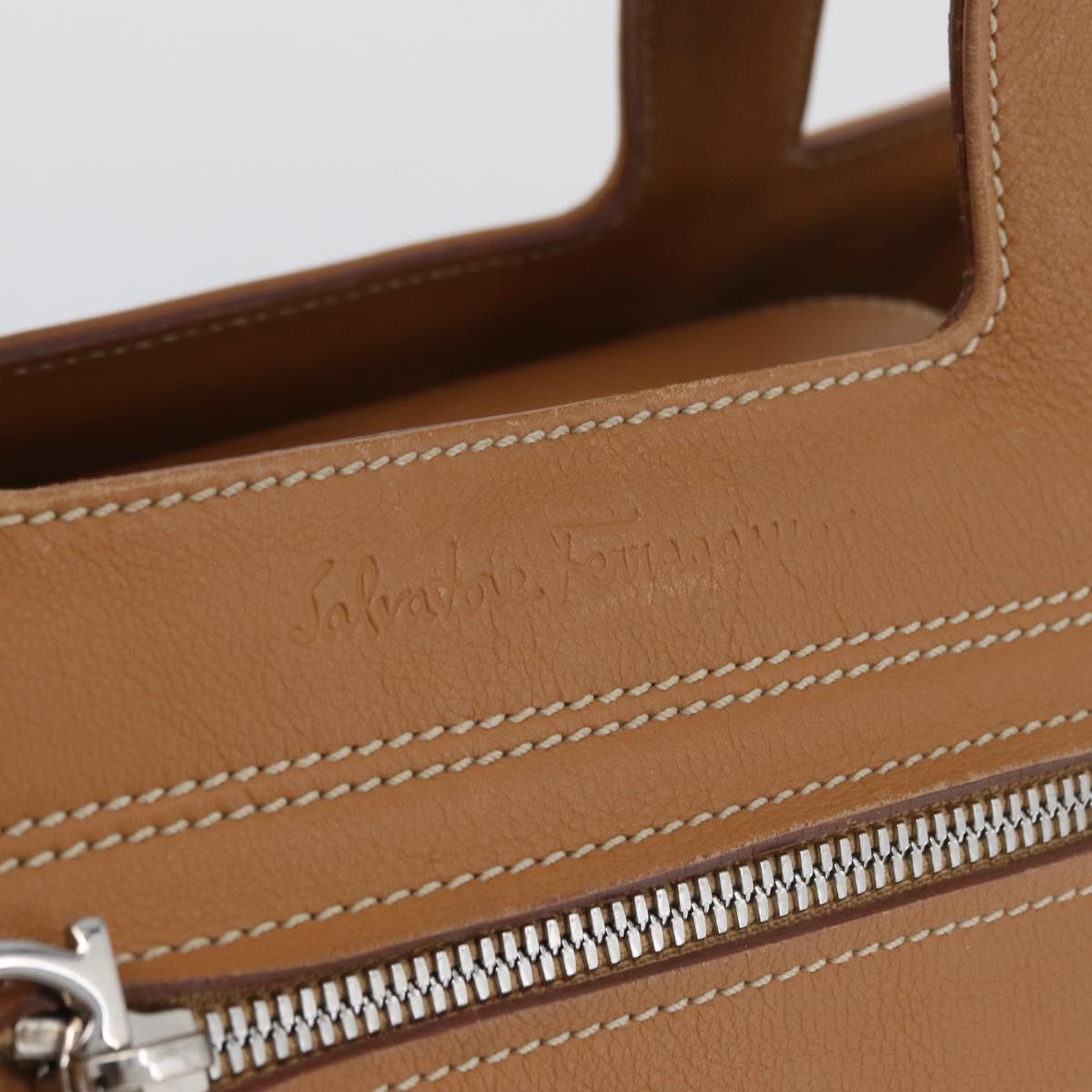 Salvatore Ferragamo Hand Bag Leather Beige Silver Auth BA11228