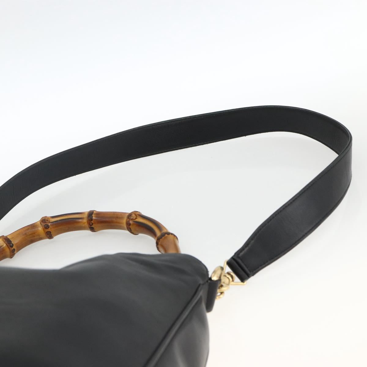 GUCCI Bamboo Shoulder Bag Leather 2way Black Gold 001 1577 Auth BA11229