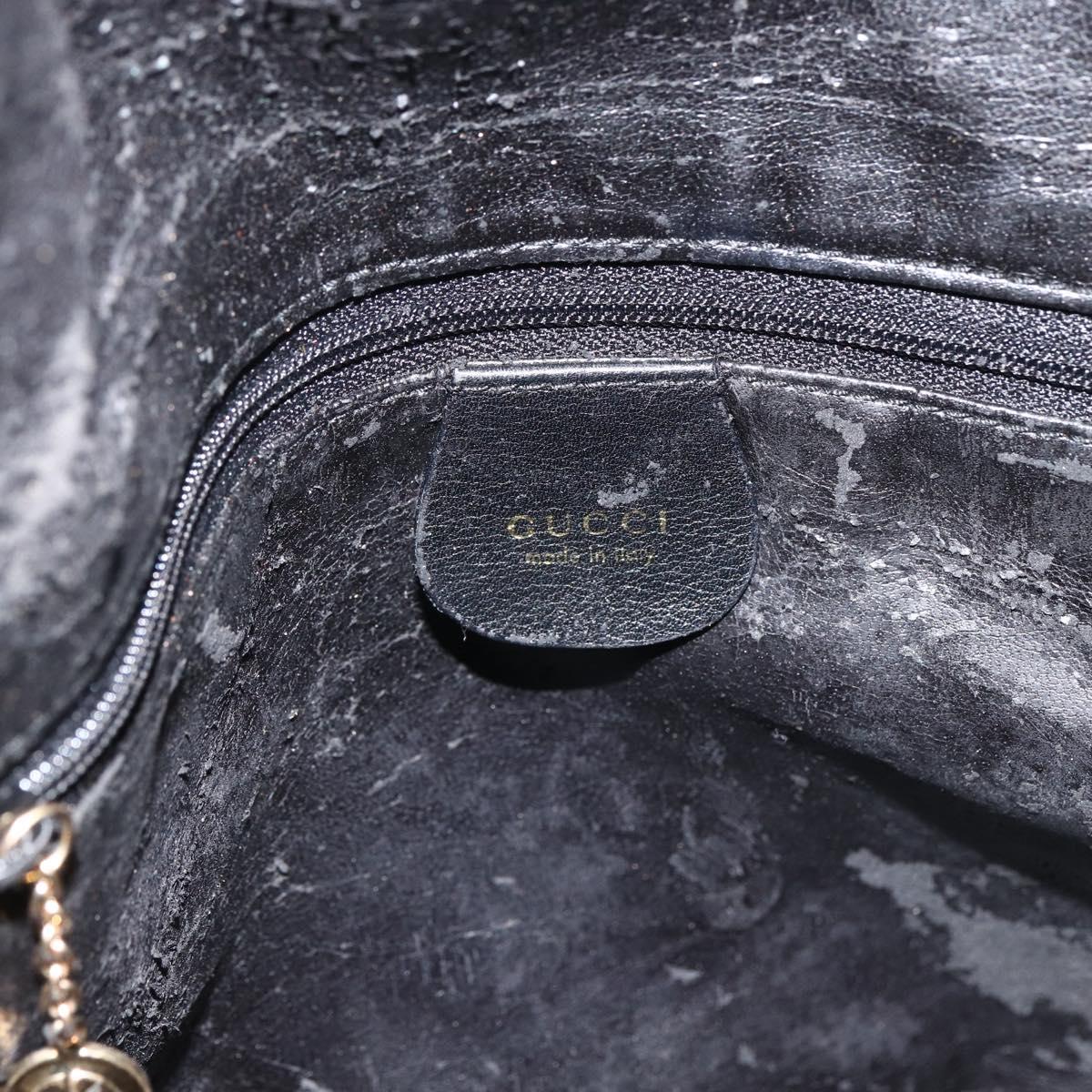 GUCCI Bamboo Shoulder Bag Leather 2way Black Gold 001 1577 Auth BA11229