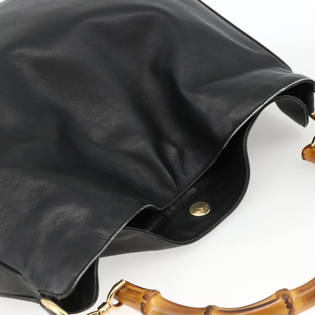 GUCCI Bamboo Shoulder Bag Leather 2way Black Gold 001 1577 Auth BA11229