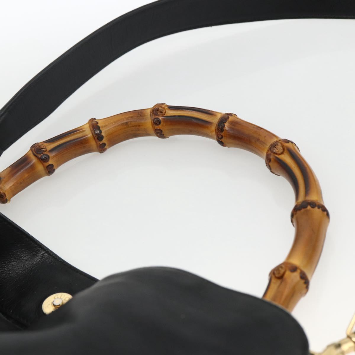 GUCCI Bamboo Shoulder Bag Leather 2way Black Gold 001 1577 Auth BA11229