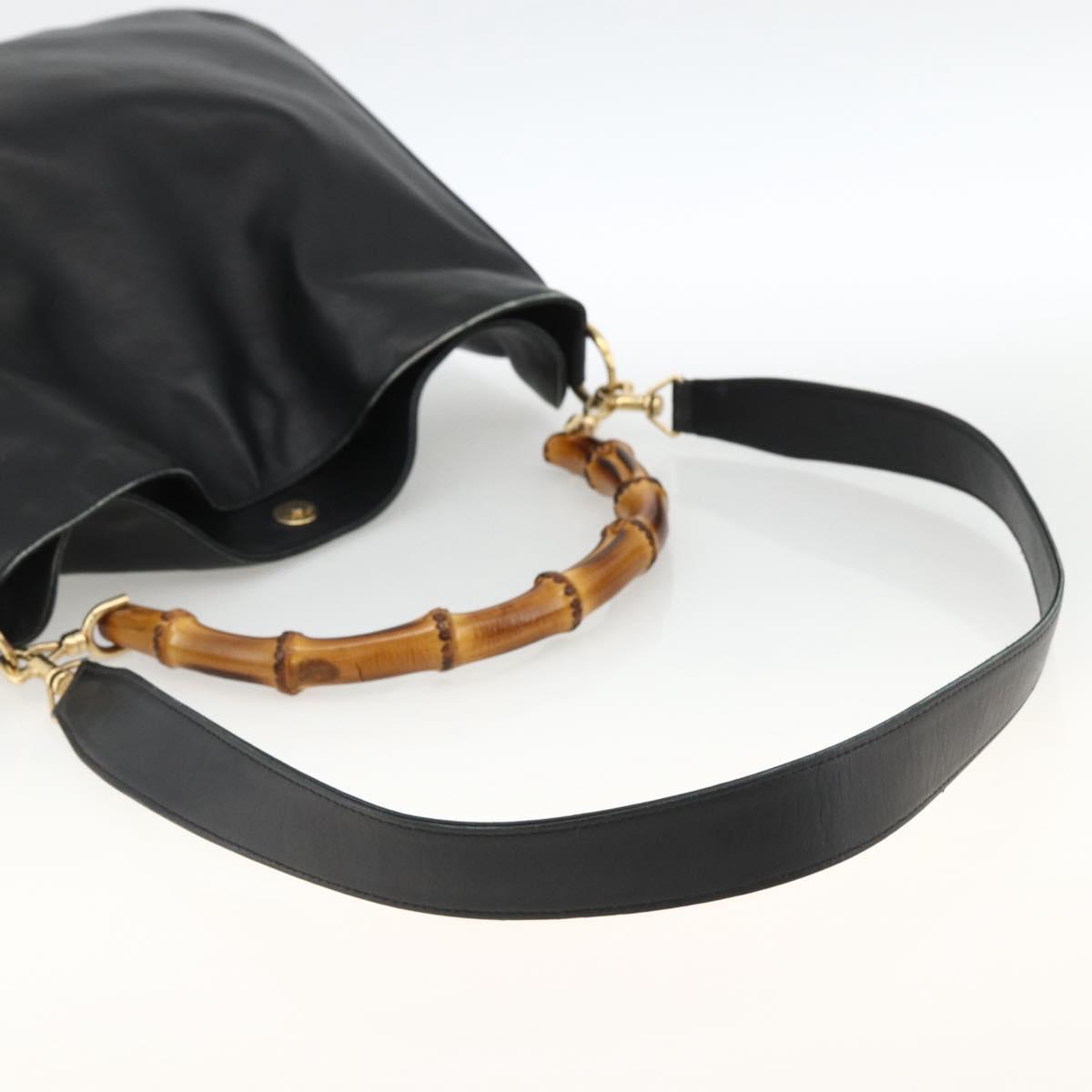 GUCCI Bamboo Shoulder Bag Leather 2way Black Gold 001 1577 Auth BA11229