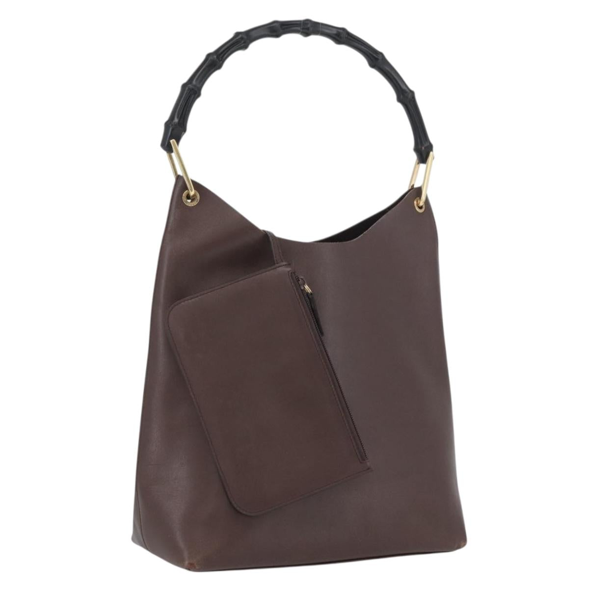 GUCCI Bamboo Shoulder Bag Leather Brown Gold 001 2058 1881 0 Auth BA11231
